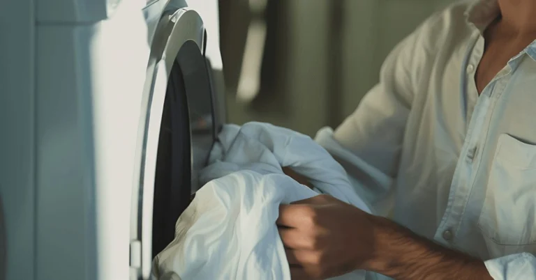 Man loading laundry into a washing machine